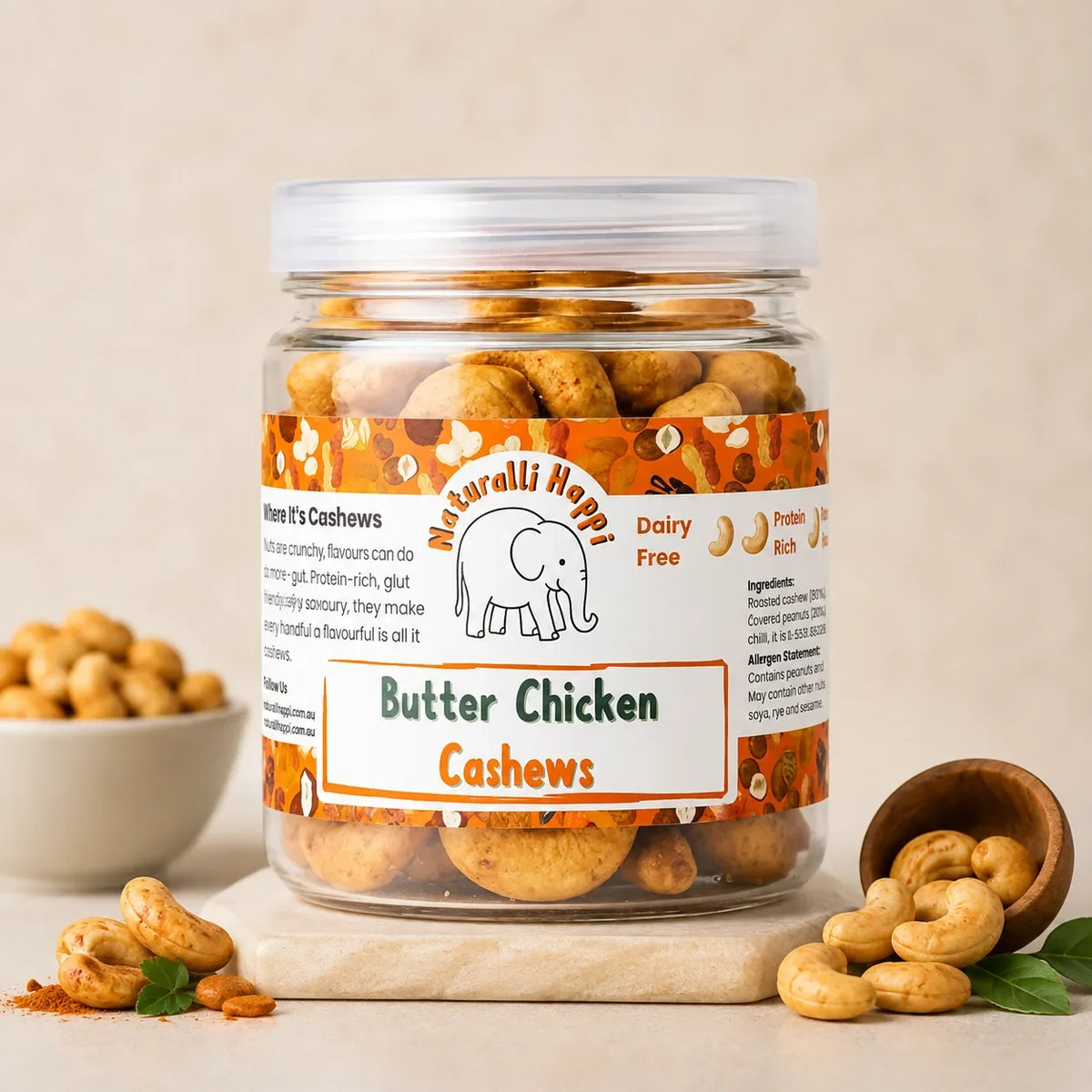 Naturalli Happi Butter Chicken Roasted Cashews 250g studio product photo