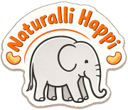 Logo with an elephant and 'Naturalli Happi' text on a white background